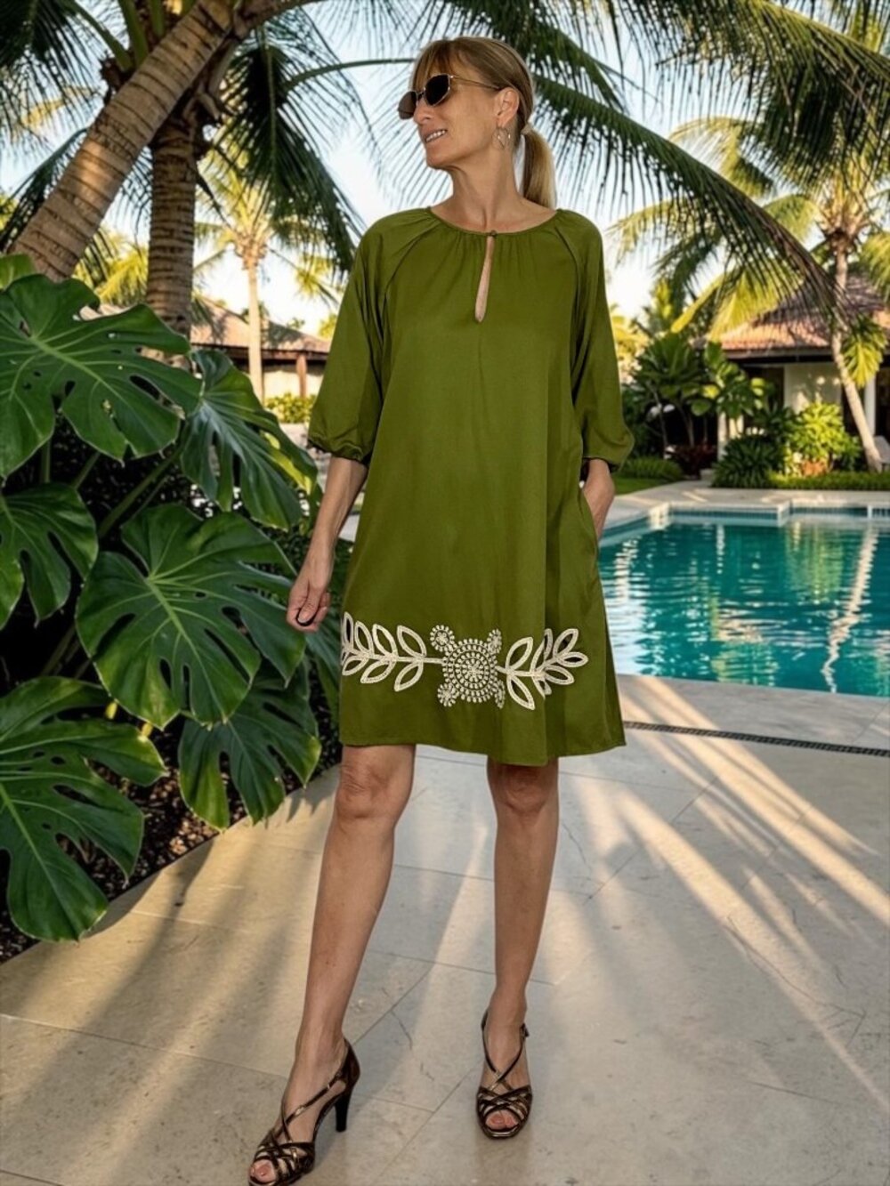 Ciebon Krista Embroidered Detail Trapeze Minidress S Green Resortwear